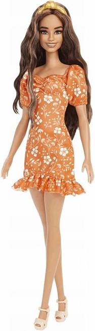 Brunetka Barbie Lalka Fashionistas W Pomarańczowej Sukience 