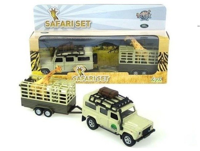 Hipo Land Rover Defender Safari z Przyczepą do Transportu Żyrafy + Figurka Żyrafy