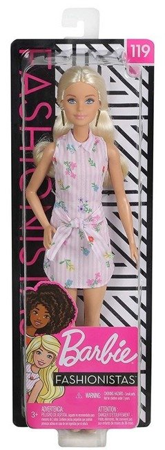 Mattel Barbie Fashionistas Modna Lalka w Różowo Białej Sukience