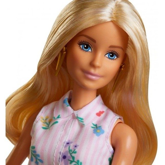 Mattel Barbie Fashionistas Modna Lalka w Różowo Białej Sukience