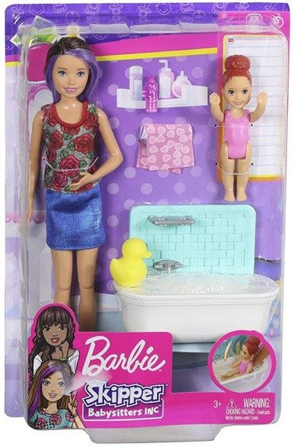 Mattel Barbie Klub Opiekunek Zestaw Łazienka Lalka Skipper i Dziecko