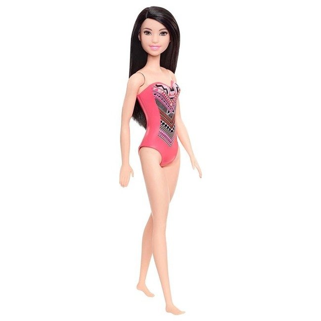 Mattel Barbie Lalka Plażowa Brunetka w Różowym Stroju