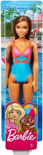 Mattel Barbie Lalka Plażowa Szatynka w Niebieskim Stroju
