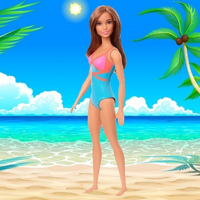 OUTLET Barbie Plażowa Szatynka w Niebieskim Stroju