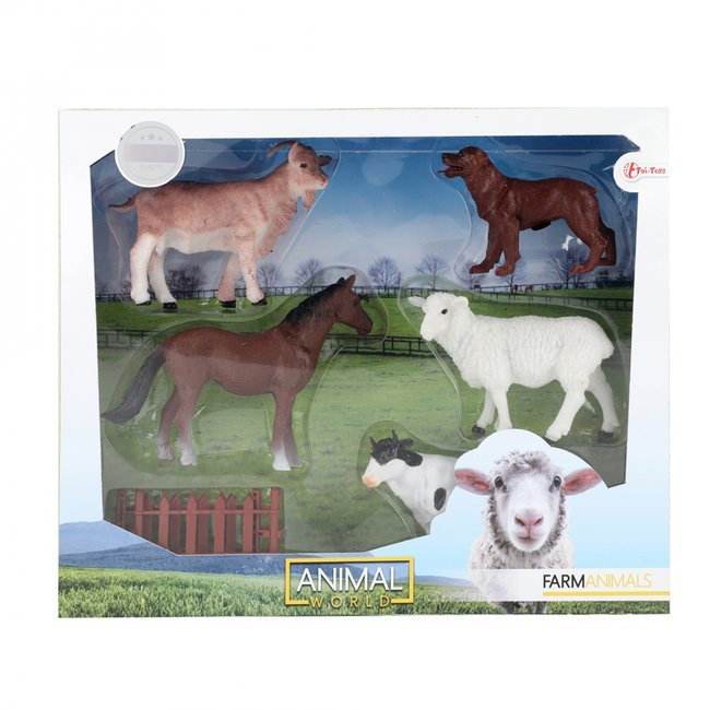 OUTLET Figurki Zwierzęta na Farmie Do Zabawy Zestaw 5 Sztuk i Ogrodzenie
