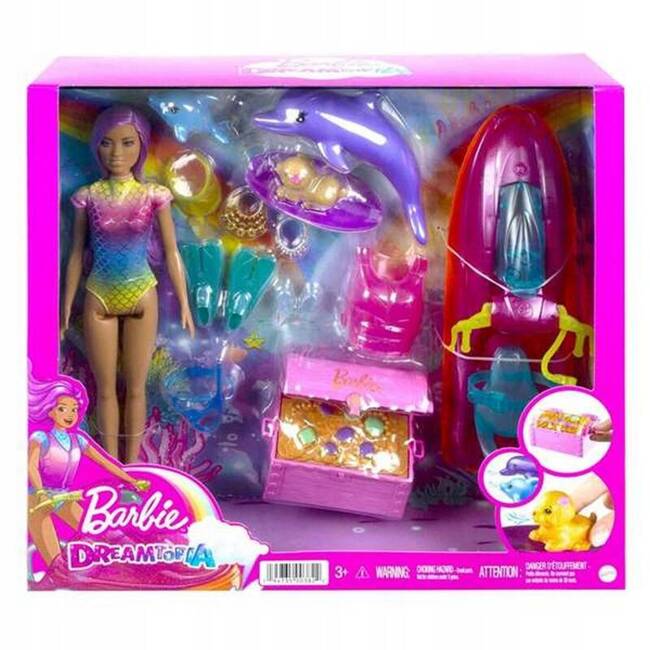 Plażowa Barbie z Skuterem Wodnym + Akcesoria, Szczeniak, Delfiny