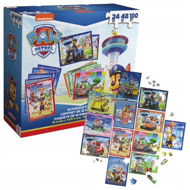 Psi Patrol Zestaw 12x Puzzle 6066856 - Edukacyjna Zabawa dla Dzieci