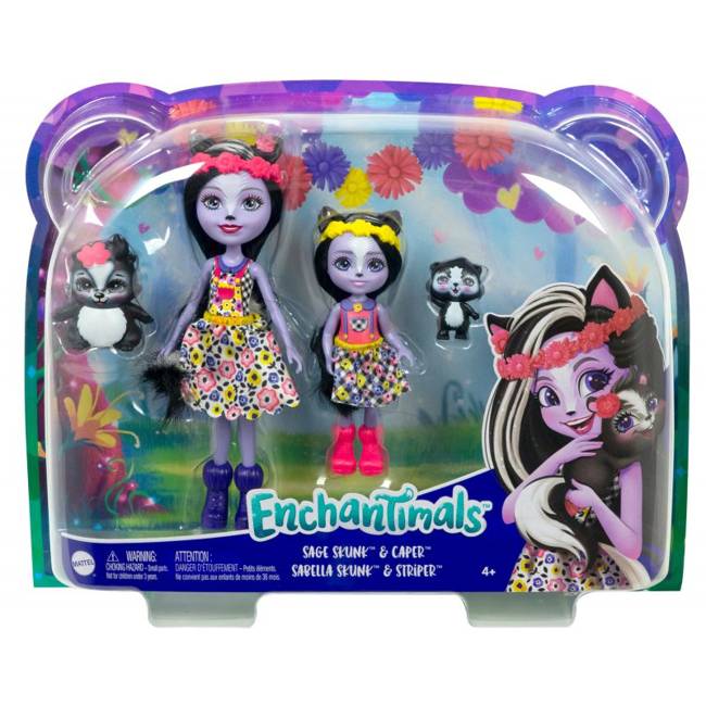 Siostry Skunks Enchantimals Lalki -  Sage i Sabella Skunk + Figurki Caper i Striper